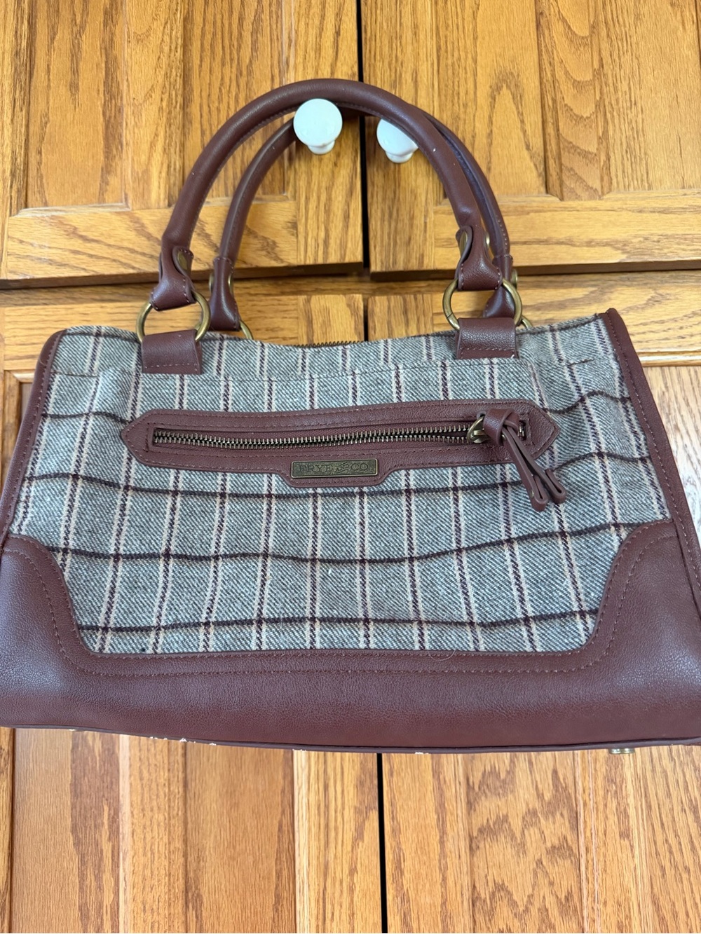 FRYE AND CO. Brown Plaid Satchel with Leather Trim